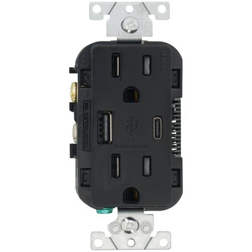 Main product image of Decora Tamper Resistant Duplex Receptacle Outlet and 5.1A USB Charger - Black (15A, 125V)