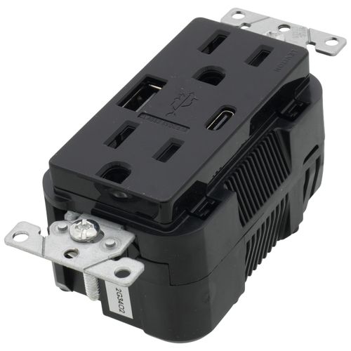 Main product image of Decora Tamper Resistant Duplex Receptacle Outlet and 5.1A USB Charger - Black (15A, 125V)