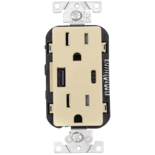 Main product image of Decora Tamper Resistant Duplex Receptacle Outlet and 5.1A USB Charger - Ivory (15A, 125V)