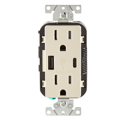 Main product image of Decora Tamper Resistant Duplex Receptacle Outlet and 5.1A USB Charger - Light Almond (15A, 125V)