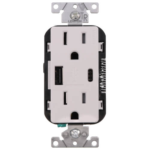 Main product image of Decora Tamper Resistant Duplex Receptacle Outlet and 5.1A USB Charger - White (15A, 125V)