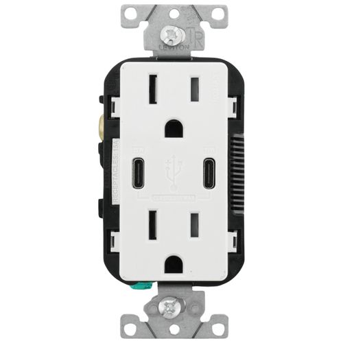 Main product image of 15A Decora Tamper-Resistant Duplex Receptacle w/ 30W USB Dual Type C/C Wall Outlet Charger - White