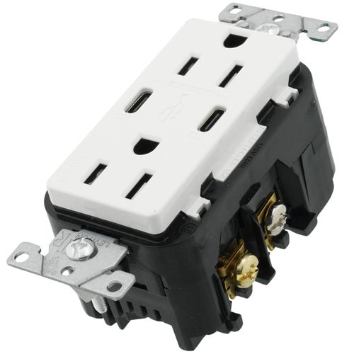 Main product image of 15A Decora Tamper-Resistant Duplex Receptacle w/ 30W USB Dual Type C/C Wall Outlet Charger - White