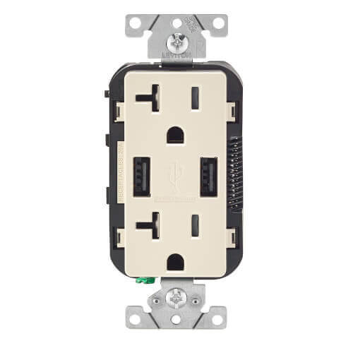 Main product image of Combination Duplex Receptacle/Outlet and 3.6A USB Charger - Light Almond (20A, 125V)