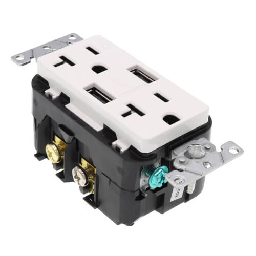 Main product image of Combination Duplex Receptacle/Outlet and 3.6A USB Charger - White (20A, 125V)