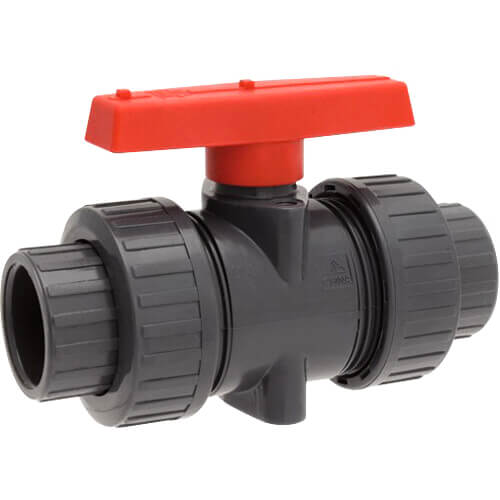 Main product image of 1/2" PVC TBB Series True Union Ball Valve w/ Socket and Threaded Ends, FPM O-Ring (Gray)