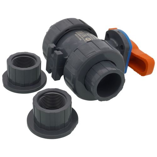 Main product image of 1" TBH Series True Union PVC Ball Valve w/ Socket and Threaded Ends, FPM O-ring (Gray)