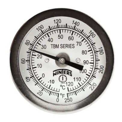Main product image of 2" TBM Bi-Metal Pocket Thermometer w/ 4" Stem (0-Degree (F) to 250-Degree (F) & -20-Degree (C) to 120-Degree (C))