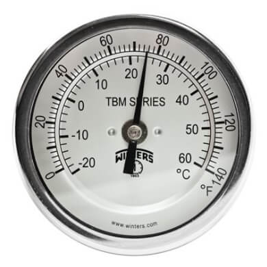Main product image of 3" TBM Bi-Metal Pocket Thermometer w/ 2.5" Stem (0-Degree (F) to 140-Degree (F) & -20-Degree (C) to 60-Degree (C))