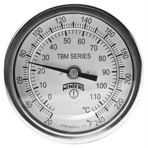 Main product image of 3" TBM Bi-Metal Pocket Thermometer w/ 2.5" Stem (20-Degree (F) to 240-Degree (F) & -5-Degree (C) to 115-Degree (C))
