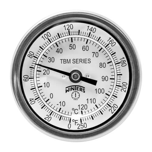 Main product image of 3" TBM Bi-Metal Pocket Thermometer w/ 2.5" Stem (0-Degree (F) to 250-Degree (F) & -20-Degree (C) to 120-Degree (C))