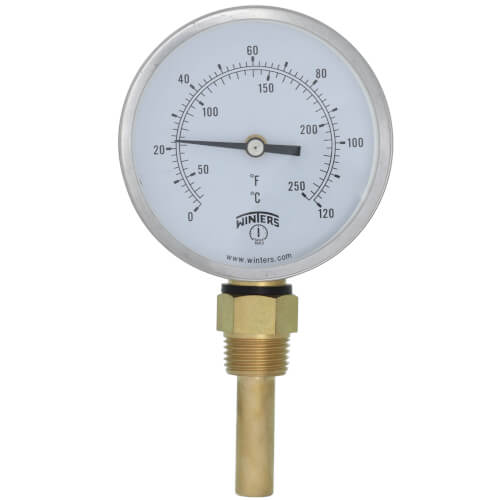 Main product image of 3-1/2" TBT Bi-Metal Bottom Mount Thermometer (30°F to 250°F & 0°C to 121°C)