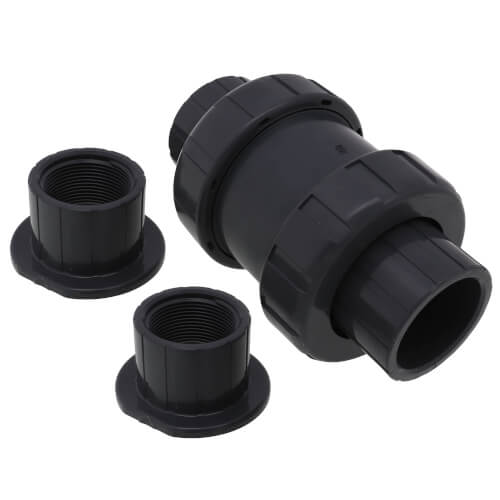 Main product image of 1-1/2" PVC TC Series True Union Ball Check Valve w/ EPDM O-Ring - Gray (Socket x Threaded)