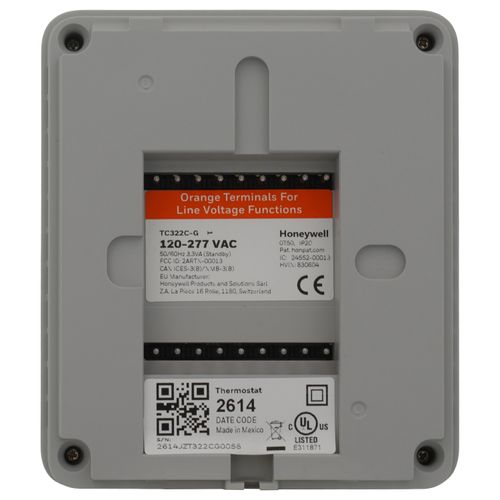 Main product image of TC300 Commercial Fan Coil Thermostat w/ Wi-Fi & Occupancy Sensor, 2H/1C Heat Pump, 1H/1C Conventional, 100–277 VAC, Grey