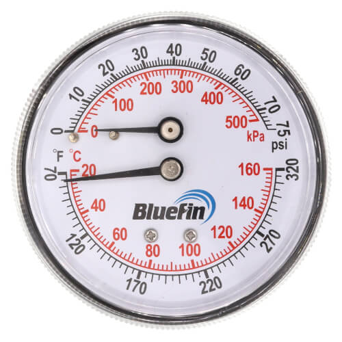 Main product image of 2.5" Tridicator, Back Mount Temperature and Pressure Gauge (0-75 PSI, 70-Degree - 320-Degree (F))