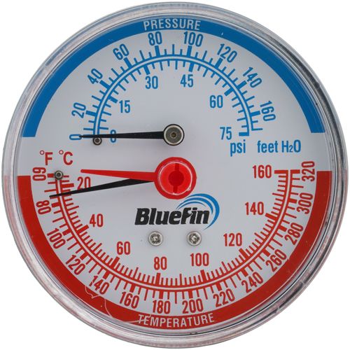 Main product image of 3-1/8" Tridicator, 29/32", Well Back Mount Temperature & Pressure Gauge (0-75 PSI, 60-Degree to 320-Degree (F))