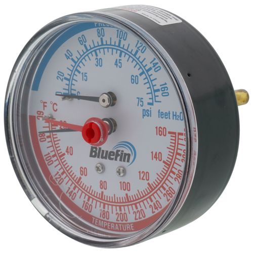 Main product image of 3-1/8" Tridicator, 29/32", Well Back Mount Temperature & Pressure Gauge (0-75 PSI, 60-Degree to 320-Degree (F))