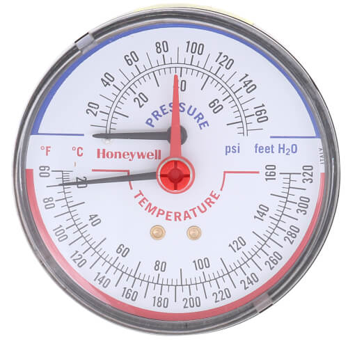 Main product image of 1/2" NPT, 3-1/8" Face, Temperature & Pressure Gauge (Tridicator), TDV-040