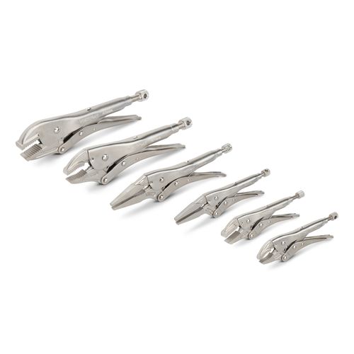 Locking Pliers Set, 6-Piece (Straight Jaw, Curved Jaw, Long Nose)