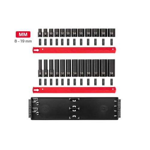 Main product image of 3/8" Drive 6-Point Impact Socket Set with Rails, 24-Piece (8-19mm)