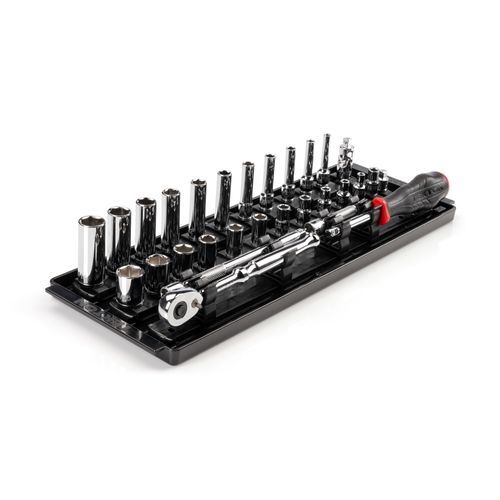 Main product image of 1/4" Drive 6-Point Socket and Ratchet Set with Rails, 29-Piece (5/32-9/16")