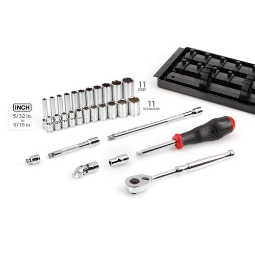 Main product image of 1/4" Drive 6-Point Socket and Ratchet Set with Rails, 29-Piece (5/32-9/16")