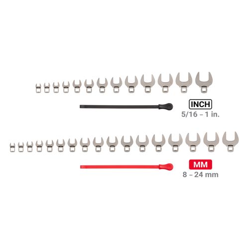 Main product image of 3/8" Drive Crowfoot Wrench Set with Key, 30-Piece (5/16-1", 8-24mm)
