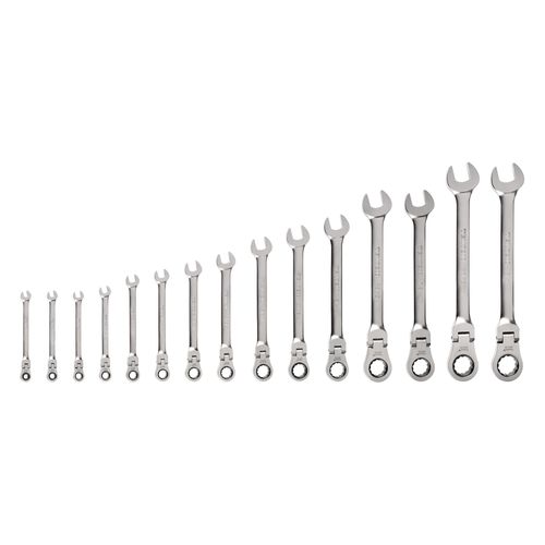Flex Head 12-Point Ratcheting Combination Wrench Set, 15-Piece (1/4-1")