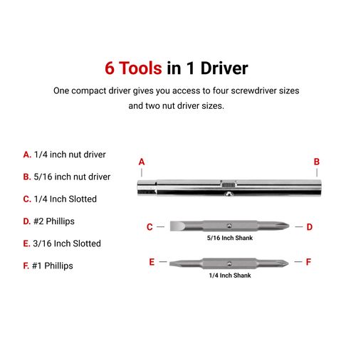 Main product image of 6-in-1 Phillips/Slotted Driver (#1 x 3/16", #2 x 1/4", Red)