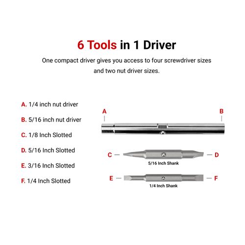 Main product image of 6-in-1 Slotted Driver (3/16" x 1/4", 1/8" x 5/16", Red)