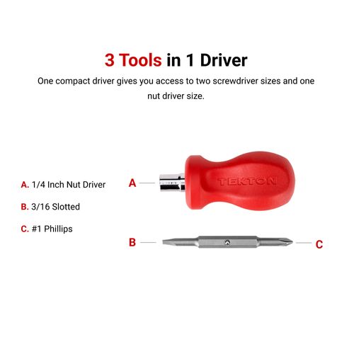 Main product image of 3-in-1 Stubby Phillips/Slotted Driver (#1 x 3/16", Red)