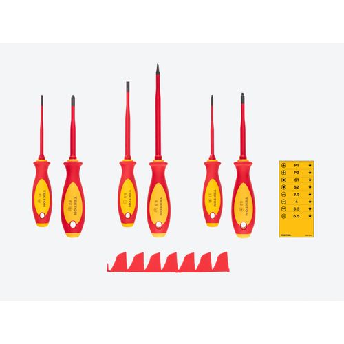 Main product image of Phillips, Slotted, Square Insulated Screwdriver Set w/ Red Modular Organizers, 6-Piece (#1 - #2, 5.5 - 6.5mm, #1 - #2)