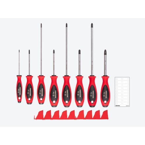 Main product image of Phillips Screwdriver Set w/ Red Modular Organizers - 4", 8" Shanks, 8-Piece (#0 - #4)