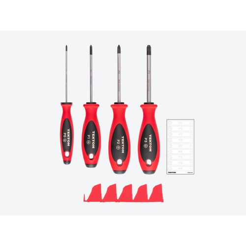 Main product image of Phillips Screwdriver Set w/ Red Modular Organizers - 4" Shanks, 4-Piece (#0  - #3)