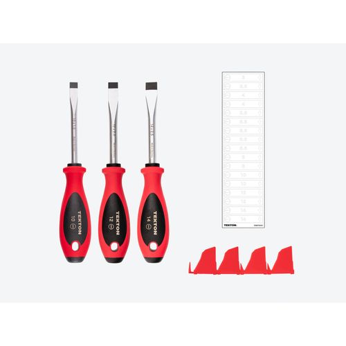Main product image of Slotted Screwdriver Set w/ Red Modular Organizers - 4" Shanks, 3-Piece (10 - 14mm)