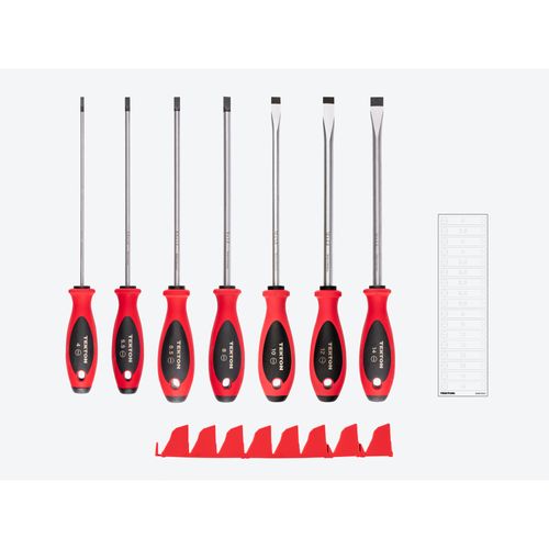 Main product image of Slotted Screwdriver Set w/ Red Modular Organizers - 8" Shanks, 7-Piece (4 -14mm)