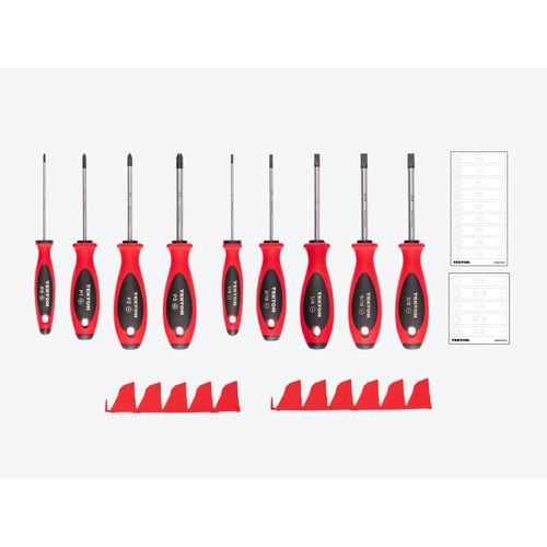 Main product image of Phillips and Slotted Screwdriver Set w/ Red Modular Organizers - 4" Shanks, 9-Piece (#0 - #3, 1/8"- 3/8")