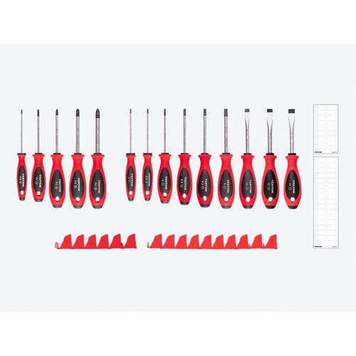 Main product image of Phillips and Slotted Screwdriver Set w/ Red Modular Organizers - 4" Shanks, 14-Piece (#0 - #4, 3 - 14mm)
