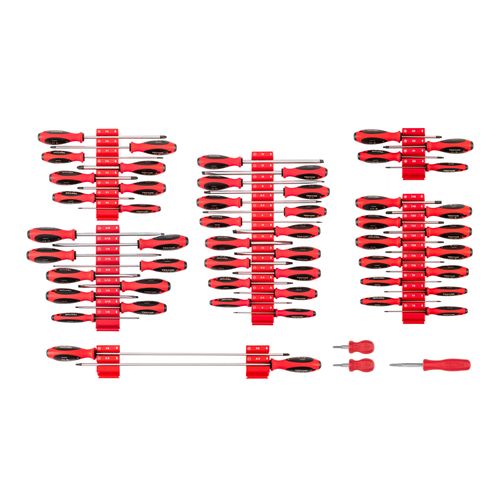 Main product image of Phillips, Slotted, Torx, Square Screwdriver Set w/ Red Modular Organizers - 4", 8", 18" Shanks (54-Piece)
