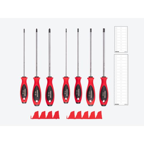 Main product image of Phillips and Slotted Screwdriver Set w/ Red Modular Organizers - 8" Shanks, 7-Piece (#1 - #3, 4 - 8mm)
