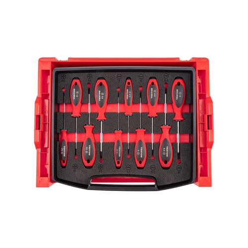 Main product image of Phillips and Slotted Screwdriver Set w/ Open Top Drawer and Rack - 4" Shanks, 10-Piece (#0 - #3, 3 - 8mm)