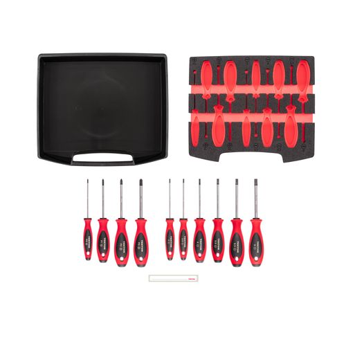 Main product image of Phillips and Slotted Screwdriver Set w/ Open Top Drawer and Rack - 4" Shanks, 10-Piece (#0 - #3, 3 - 8mm)