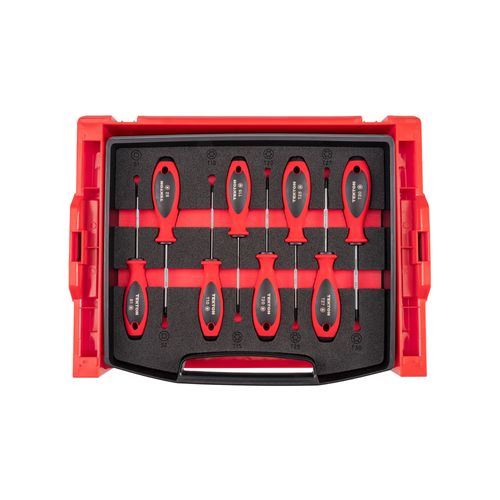 Main product image of Square and Torx Screwdriver Set w/ Open Top Drawer and Rack - 4" Shanks, 8-Piece (T10 - T30, #1 - #2)