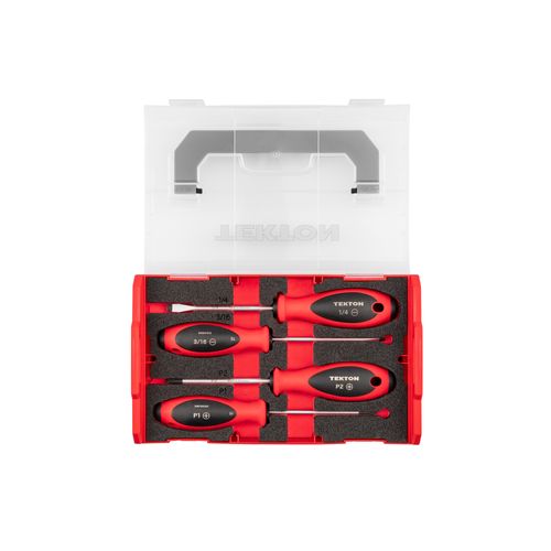 Main product image of Phillips and Slotted Screwdriver Set w/ Mini Stacking Tool Box - 4" Shanks, 4-Piece (#1 - #2, 3/16"- 1/4")