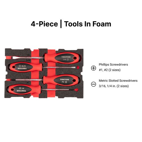 Main product image of Phillips and Slotted Screwdriver Set w/ Mini Stacking Tool Box - 4" Shanks, 4-Piece (#1 - #2, 3/16"- 1/4")