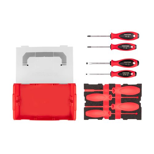 Main product image of Phillips and Slotted Screwdriver Set w/ Mini Stacking Tool Box - 4" Shanks, 4-Piece (#1 - #2, 3/16"- 1/4")