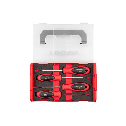 Main product image of Phillips and Slotted Screwdriver Set w/ Mini Stacking Tool Box - 4" Shanks, 4-Piece (#1 - #2, 5.5 - 6.5mm)