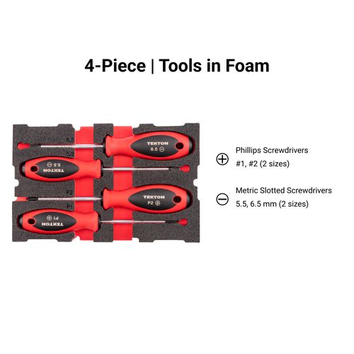 Main product image of Phillips and Slotted Screwdriver Set w/ Mini Stacking Tool Box - 4" Shanks, 4-Piece (#1 - #2, 5.5 - 6.5mm)
