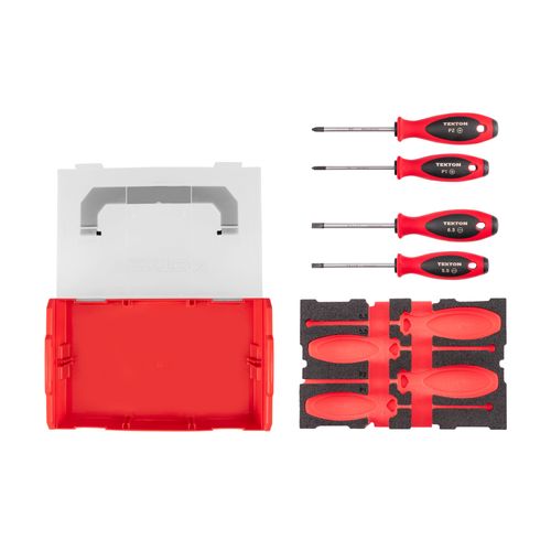 Main product image of Phillips and Slotted Screwdriver Set w/ Mini Stacking Tool Box - 4" Shanks, 4-Piece (#1 - #2, 5.5 - 6.5mm)