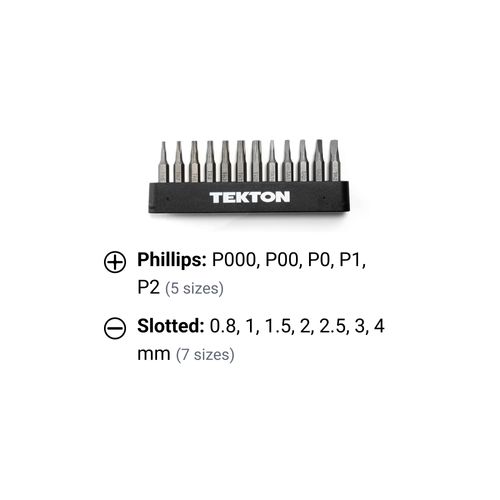 Main product image of 4mm Phillips and Slotted Bit Set w/ Rail, 12-Piece (#000 - #2, 0.8 - 4mm)
